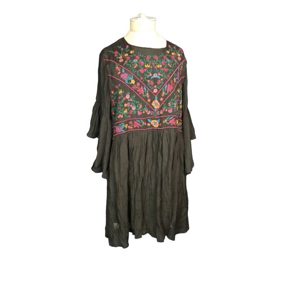 Umgee Black Embroidered Boho Peasant Dress Size Large - Picture 1 of 4